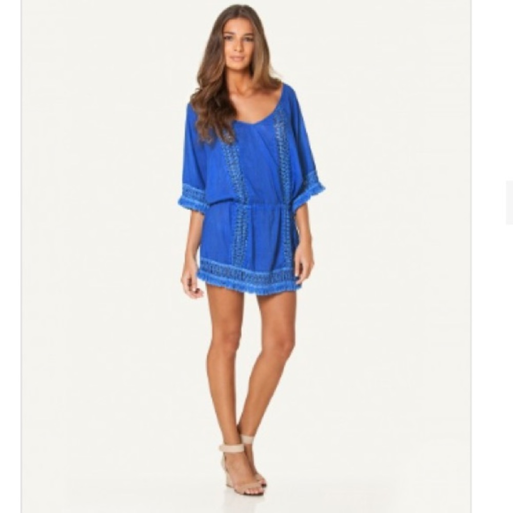 Vix Beach Cover Up Blue Crochet Fringed